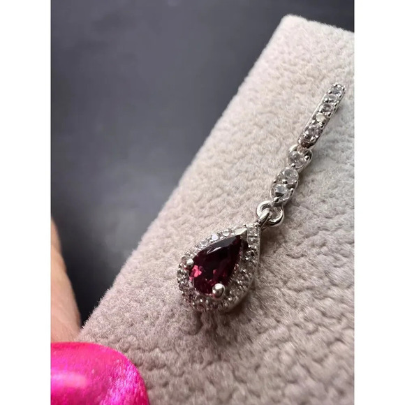 Rubellite and zircon earrings in platinum over sterling silver - Picture 10 of 10